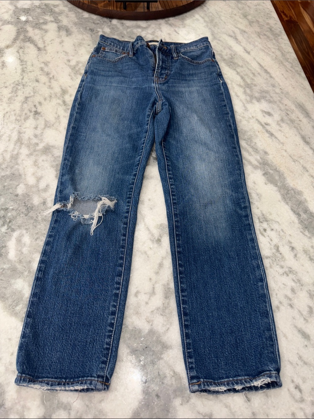 Madewell Distressed Medium Blue Vintage Crop Jeans